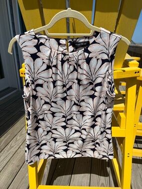 Ivanka Trump Navy and Blush Floral Sleeveless Shell